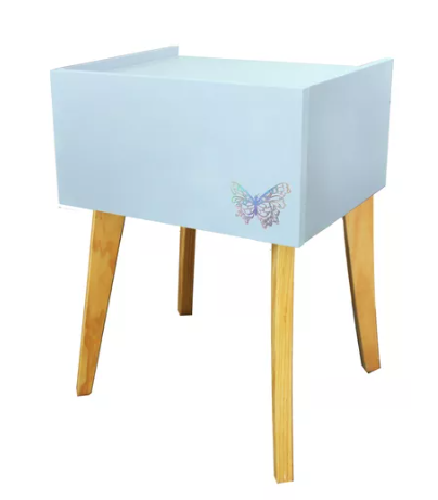 Foto 5 pulgar | Buro Mesa De Noche Luz Led Niños Mariposa Recámara Azul