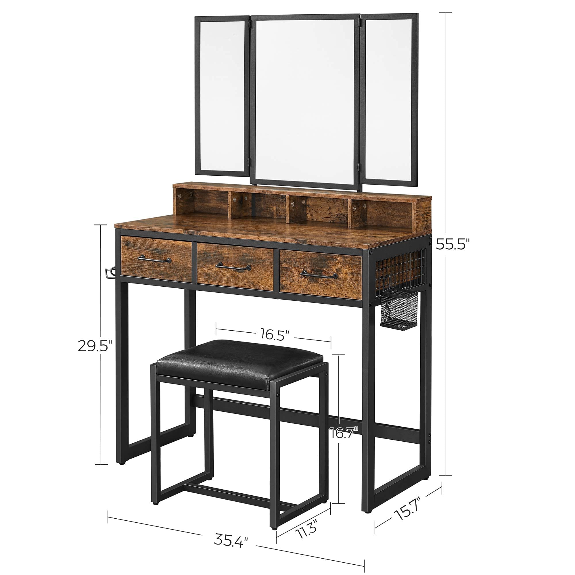 Foto 5 | Tocador Vanity Table Vasagle Con Taburete Y Espejo, Color Marrón