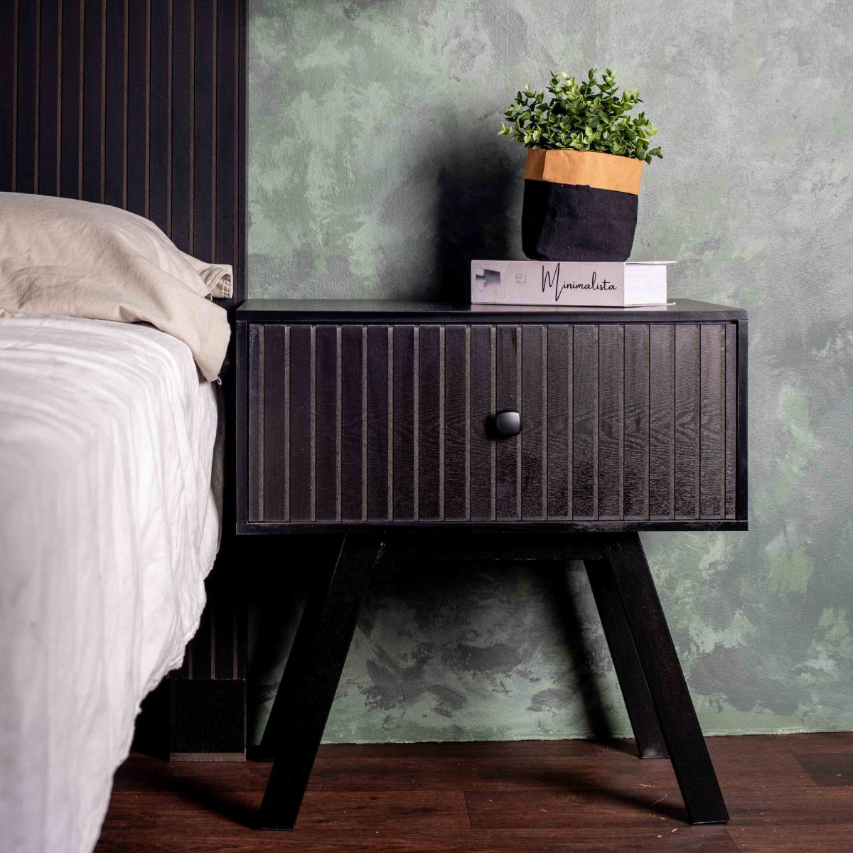Foto 6 pulgar | Buró Negro Con 1 Cajón Con Diseño En Líneas Verticales Y Estructura De Madera Mdf