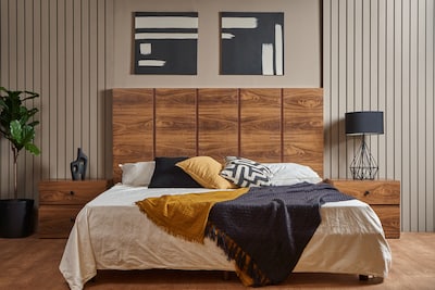 Foto 3 | Cabecera King Size Con 2 Burós De 2 Cajones Color Nogal - Madera Mdf