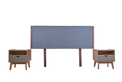 Foto 1 | Cabecera King Size Con 2 Burós De 1 Cajón Color Nogal Y Gris - Madera Mdf Y Melamina