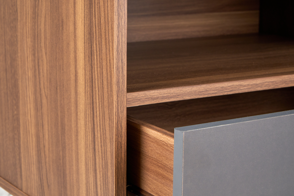 Foto 5 | Cabecera King Size Con 2 Burós De 1 Cajón Color Nogal Y Gris - Madera Mdf Y Melamina