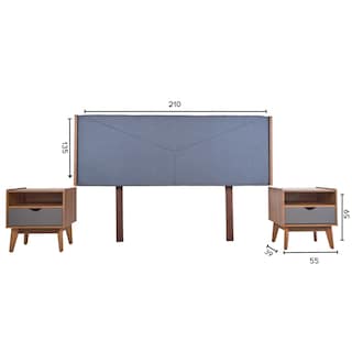 Foto 6 | Cabecera King Size Con 2 Burós De 1 Cajón Color Nogal Y Gris - Madera Mdf Y Melamina