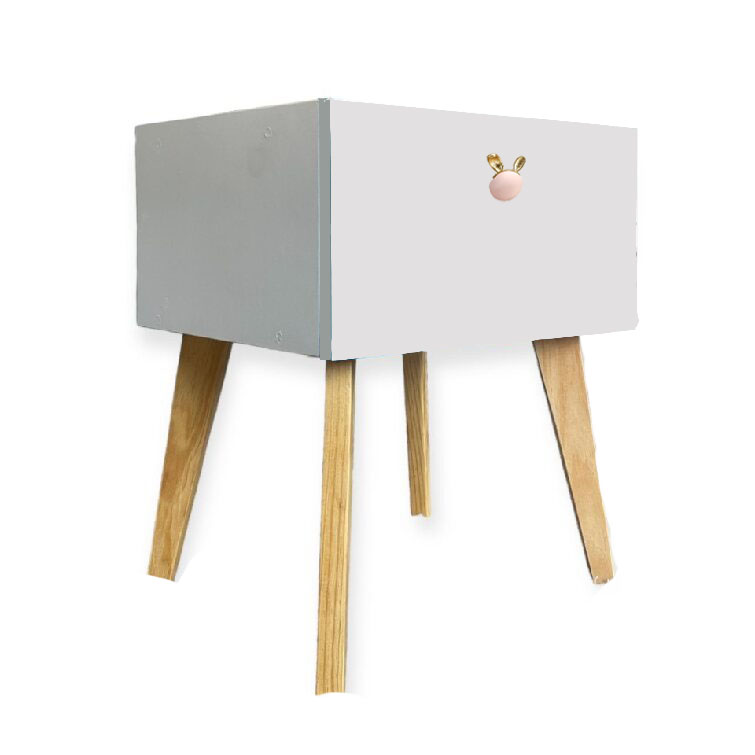 Buro Mesa De Noche  Jaladera Conejo Luz Led Mdf Blanco