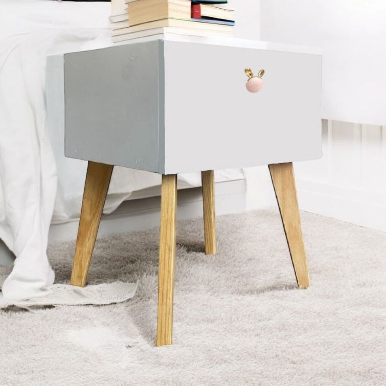 Foto 4 pulgar | Buro Mesa De Noche  Jaladera Conejo Luz Led Mdf Blanco
