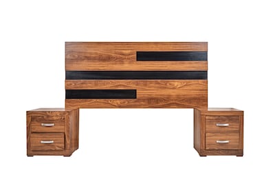Foto 1 | Cabecera King Size Con 2 Burós De 2 Cajones Color Nogal Y Negro - Madera Mdf
