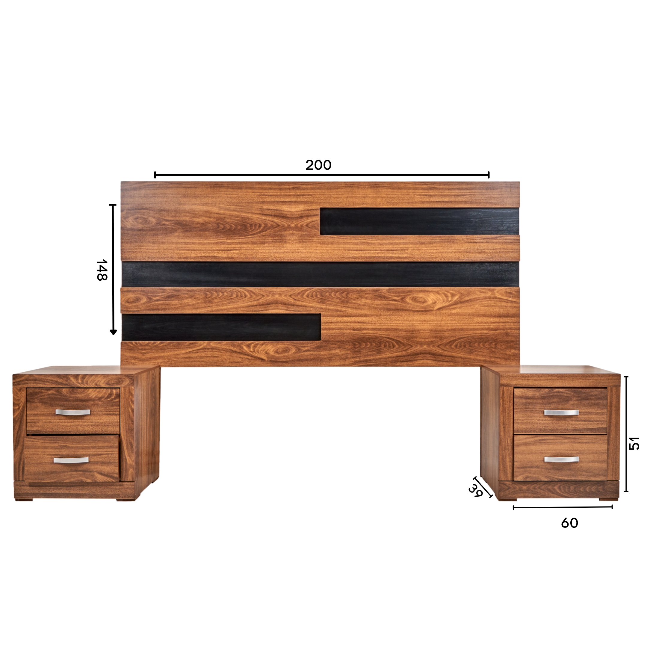 Foto 5 | Cabecera King Size Con 2 Burós De 2 Cajones Color Nogal Y Negro - Madera Mdf