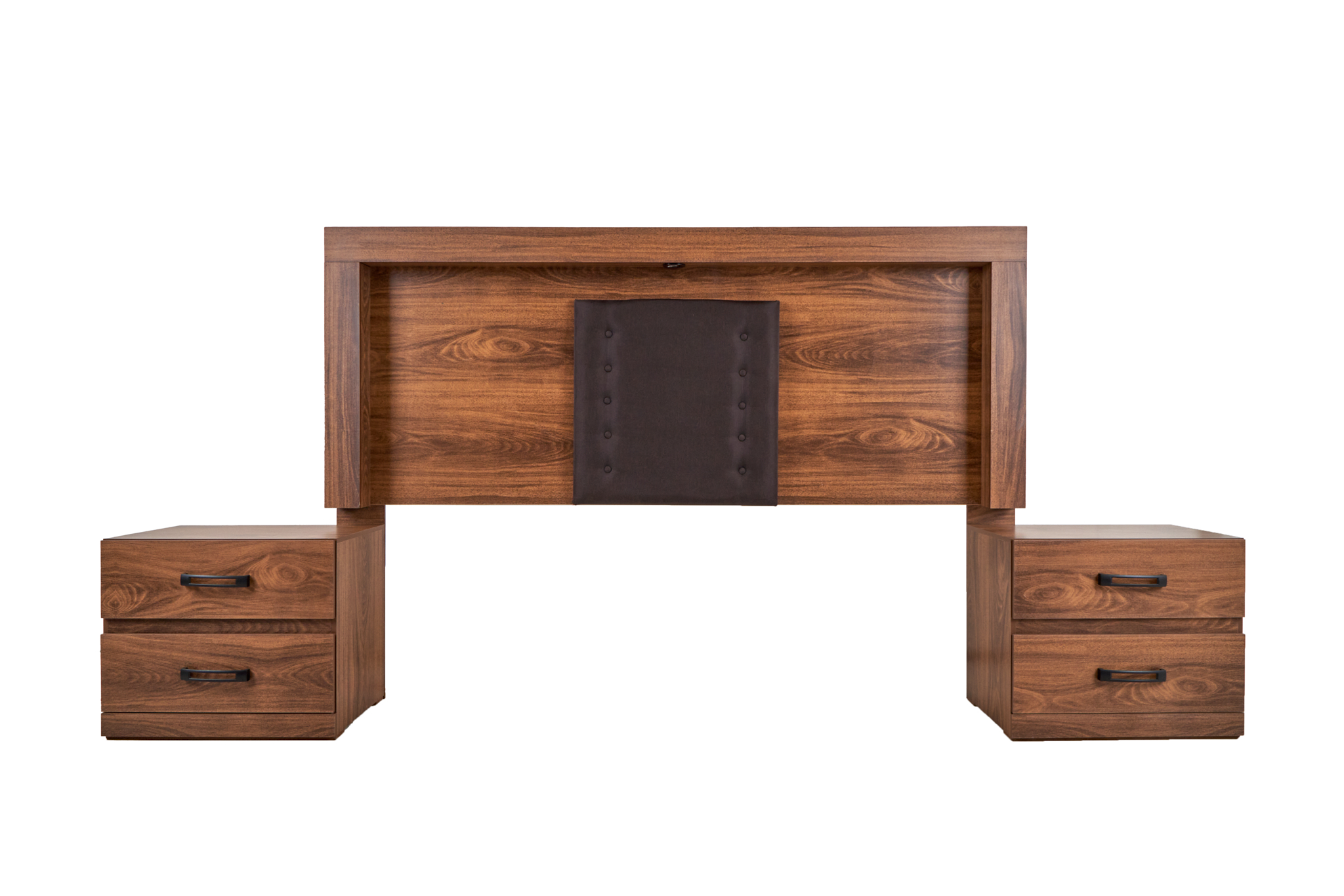 Cabecera King Size Con 2 Burós De 2 Cajones Color Nogal Y Negro - Madera Mdf