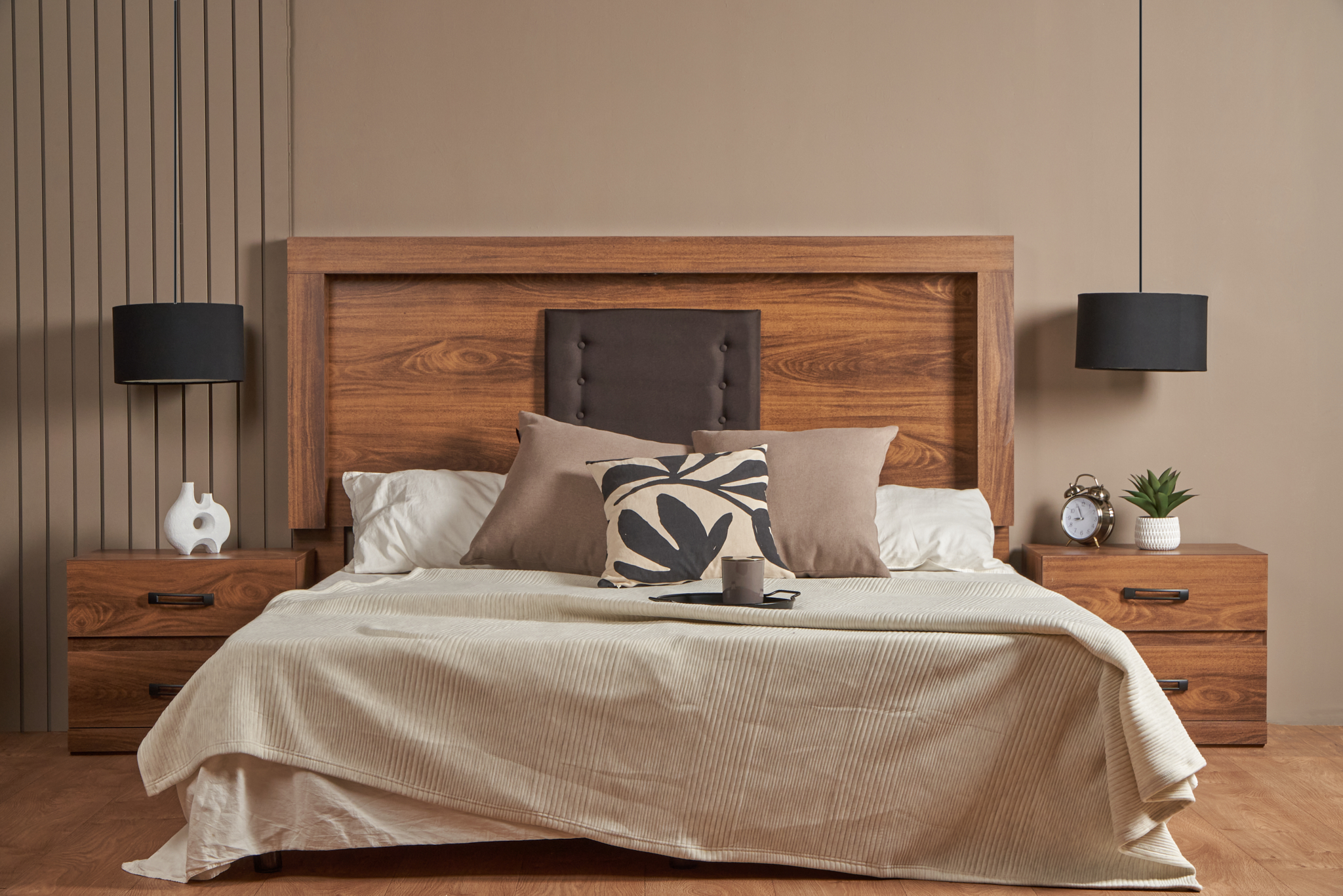 Foto 4 | Cabecera King Size Con 2 Burós De 2 Cajones Color Nogal Y Negro - Madera Mdf