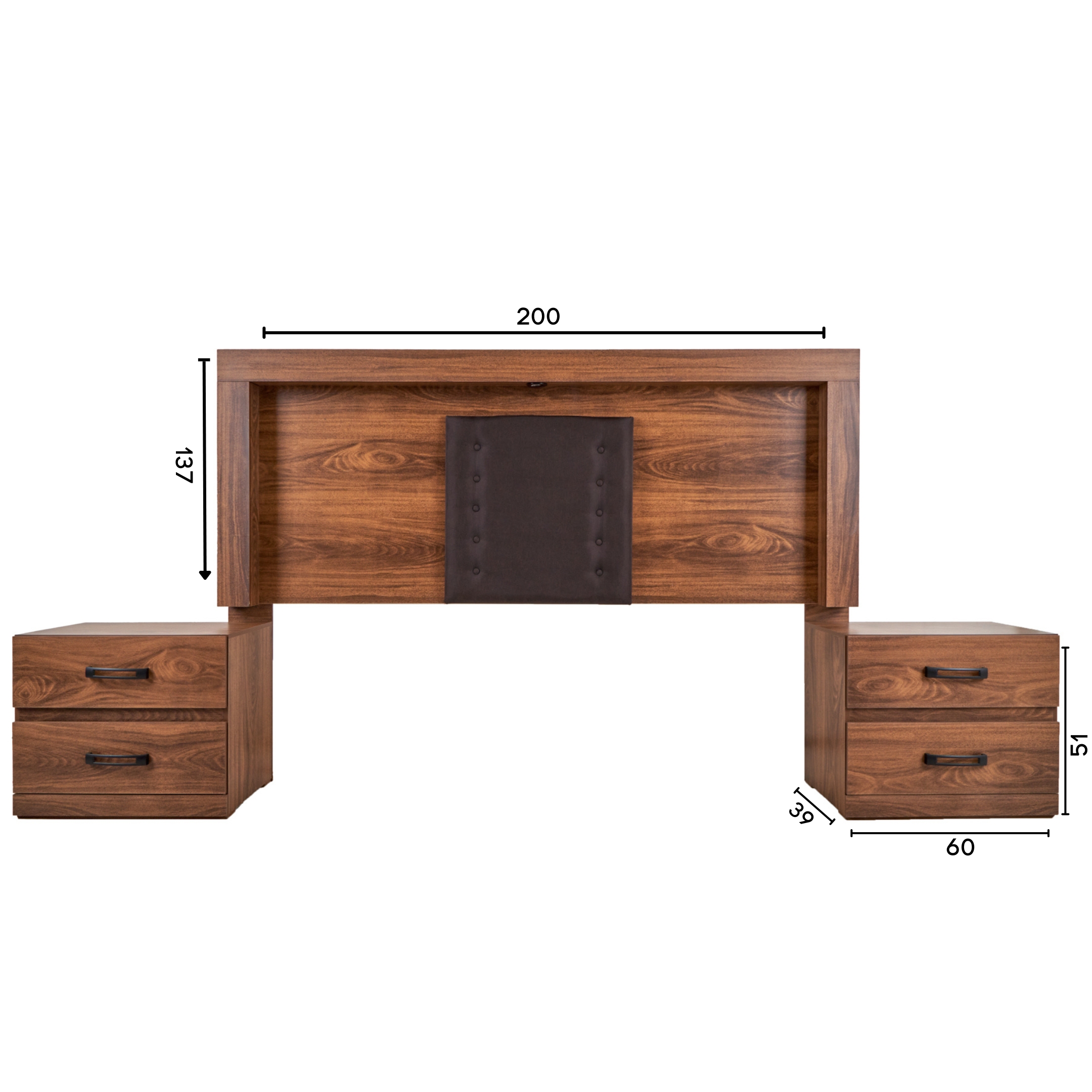 Foto 6 | Cabecera King Size Con 2 Burós De 2 Cajones Color Nogal Y Negro - Madera Mdf