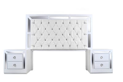 Foto 1 | Cabecera Tapizada King Size Con 2 Burós De 2 Cajones Color Blanco Y Plata - Madera Mdf