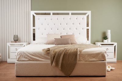 Foto 5 | Cabecera Tapizada King Size Con 2 Burós De 2 Cajones Color Blanco Y Plata - Madera Mdf