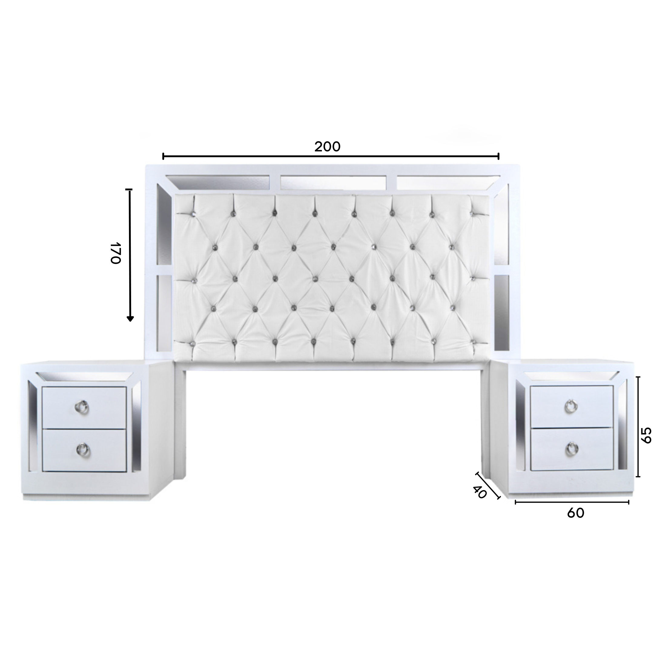 Foto 7 pulgar | Cabecera Tapizada King Size Con 2 Burós De 2 Cajones Color Blanco Y Plata - Madera Mdf