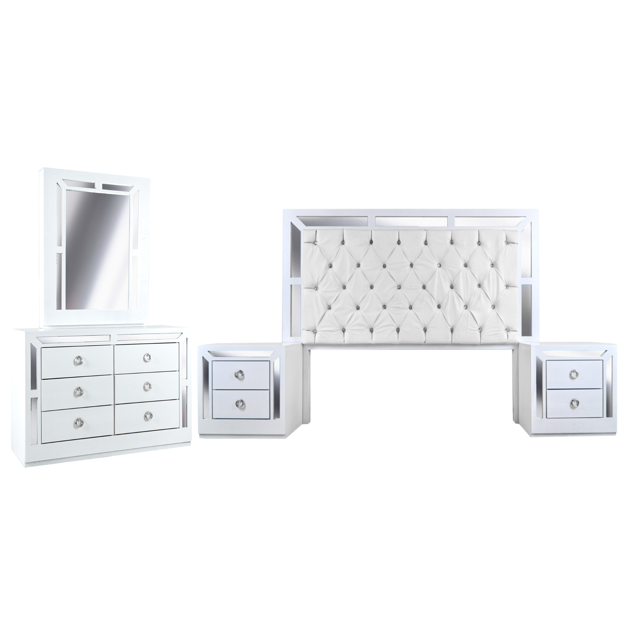 Foto 1 | Recámara King Size De 4 Piezas Con Cabecera, 2 Burós Y Tocador Color Blanco - Madera Mdf