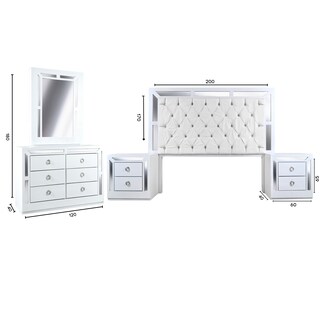 Foto 6 | Recámara King Size De 4 Piezas Con Cabecera, 2 Burós Y Tocador Color Blanco - Madera Mdf