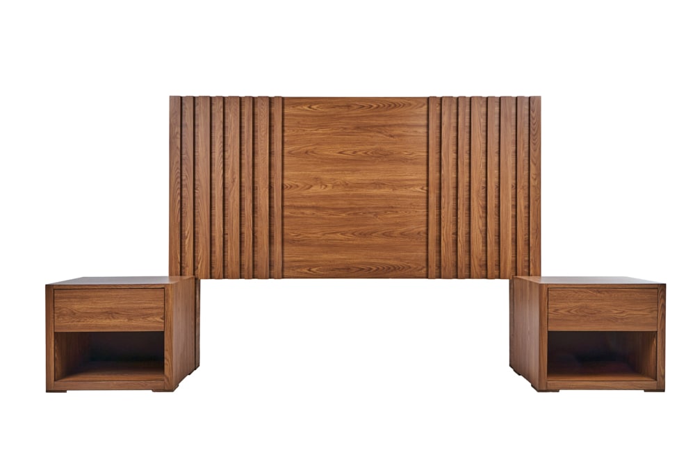 Cabecera King Size Con 2 Burós De 1 Cajón Color Nogal - Acabados En Melamina $13,489