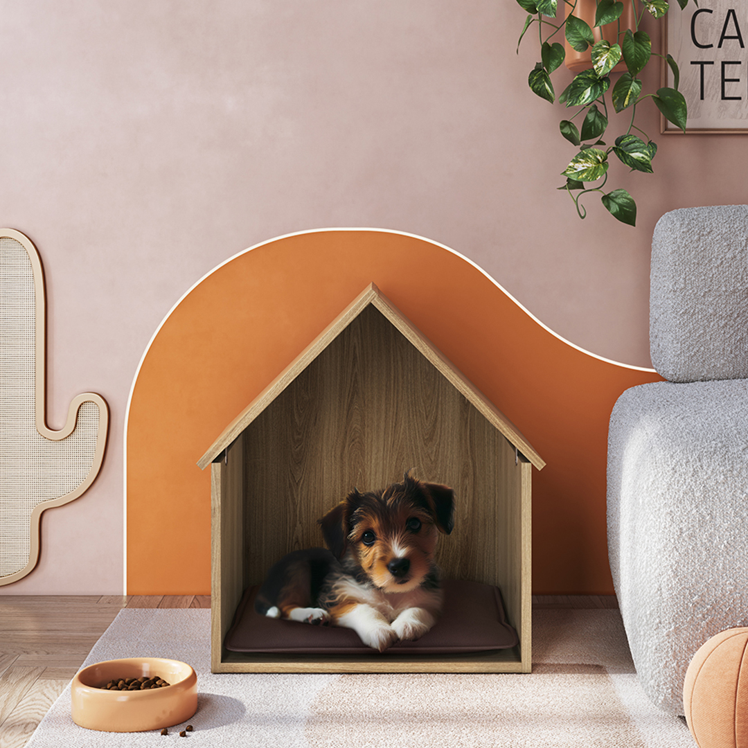 Buró Casita Mascota Mobi Odie Roble