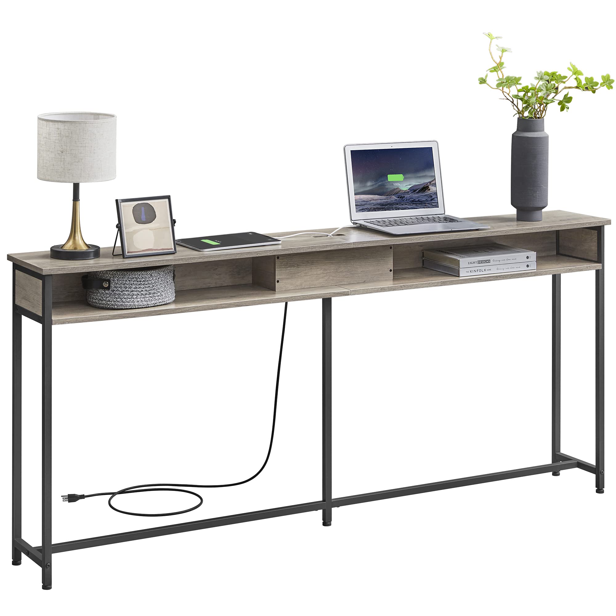 Mesa Consola Vasagle De 70 Pulgadas Con Toma De Corriente Y Puertos Usb