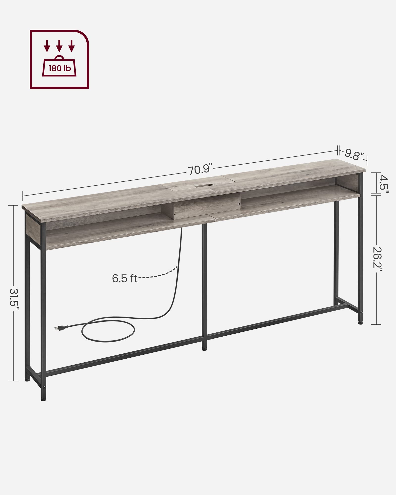Foto 5 pulgar | Mesa Consola Vasagle De 70 Pulgadas Con Toma De Corriente Y Puertos Usb