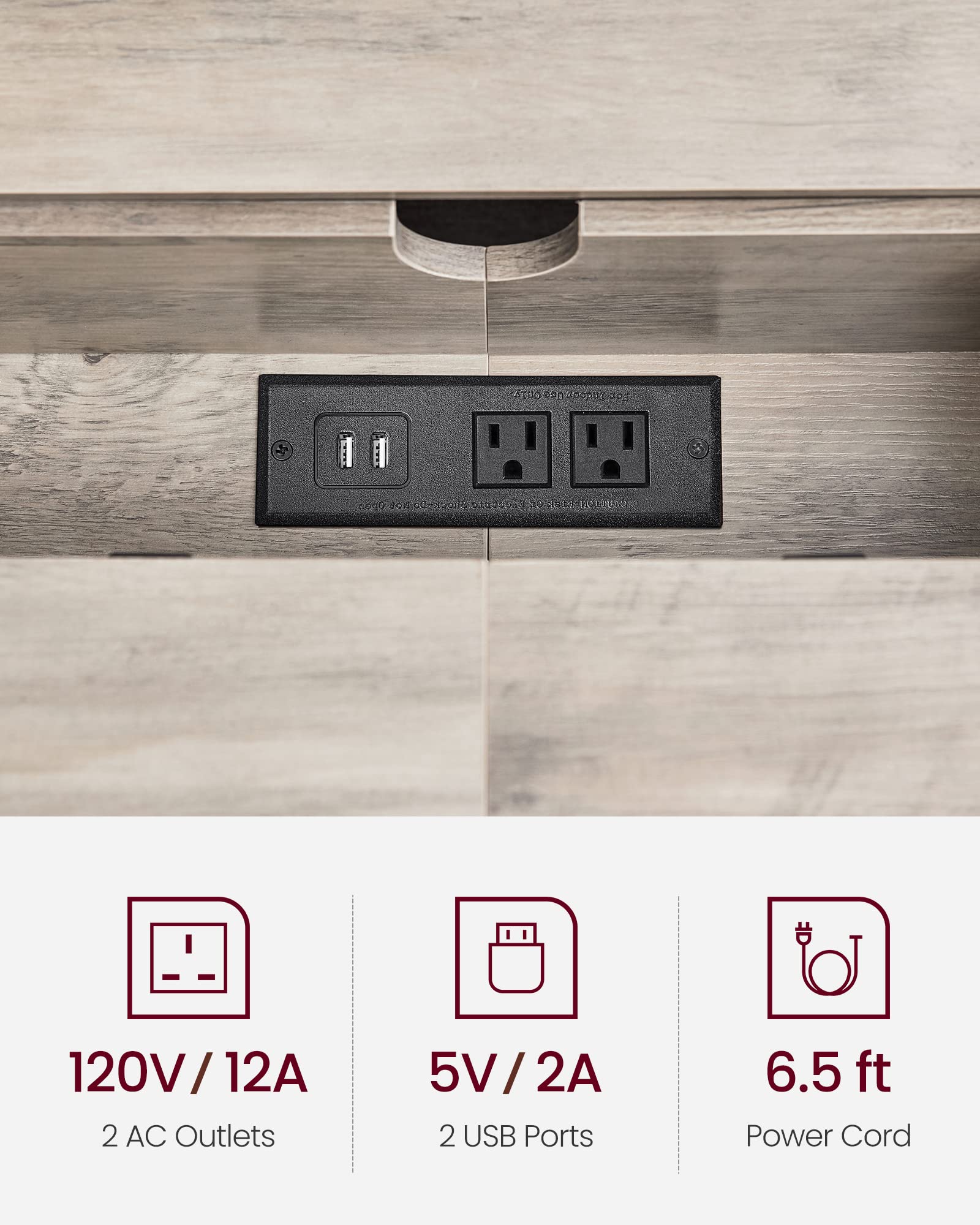 Foto 7 pulgar | Mesa Consola Vasagle De 70 Pulgadas Con Toma De Corriente Y Puertos Usb