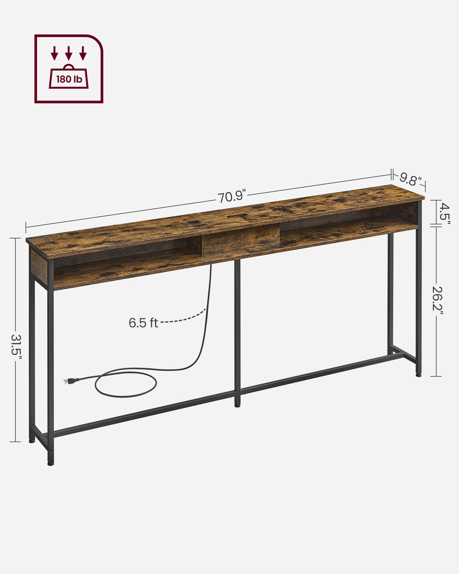Foto 5 pulgar | Mesa Consola Vasagle De 70 Pulgadas Con Estación De Carga Rústica