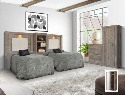 Foto 4 | Buró Con 2 Cajones Y 3 Compartimentos Color Gris Con Jaladeras De Metal - Madera Industrializada