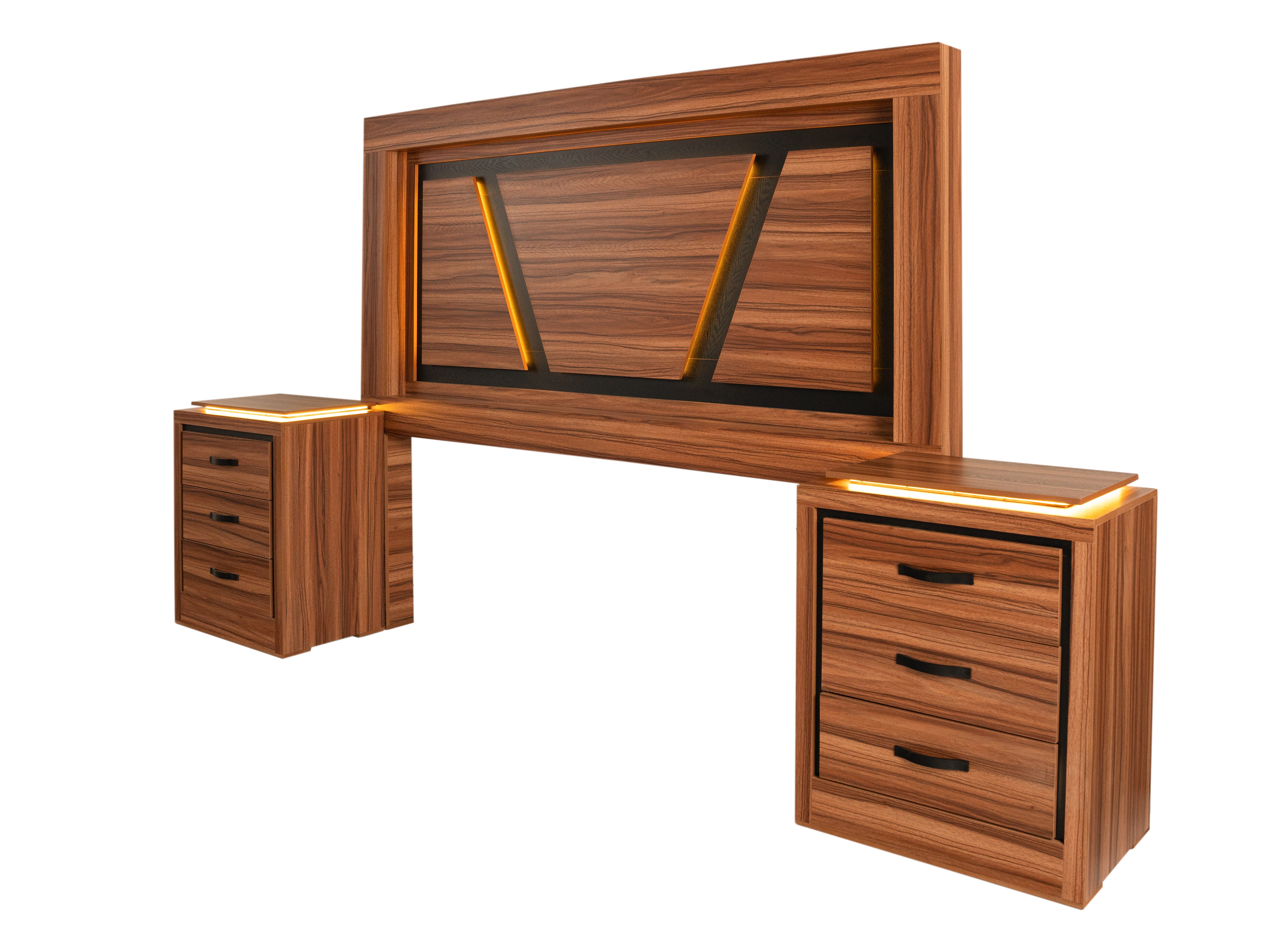 Cabecera Con Luz King Size Con 2 Burós De 3 Cajones Color Nogal - Melamina $12,709