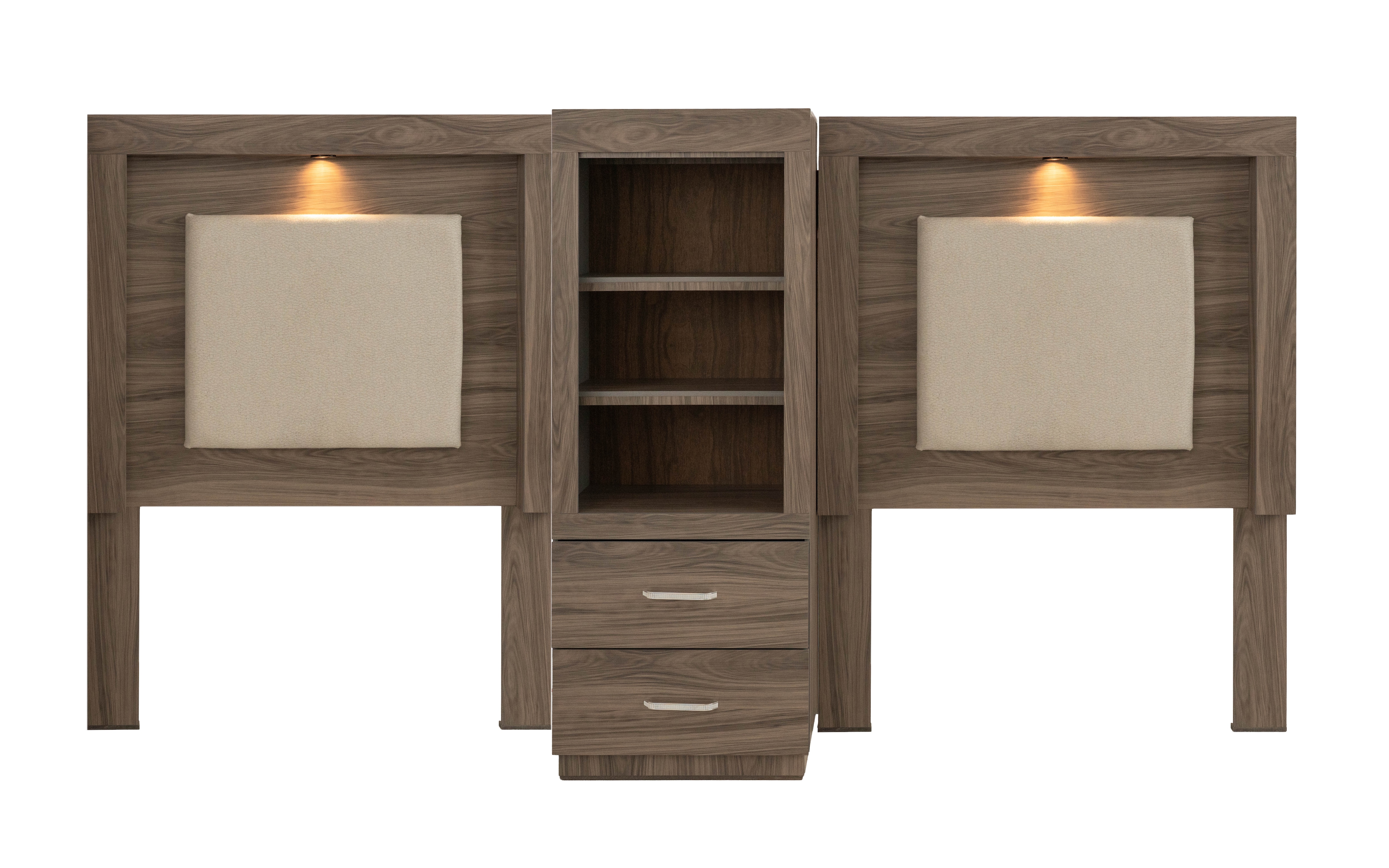 2 Cabeceras Individuales Con Luz Y Buró Organizador Color Gris - Madera Industrializada $10,999