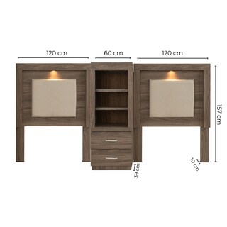 Foto 5 | 2 Cabeceras Individuales Con Luz Y Buró Organizador Color Gris - Madera Industrializada