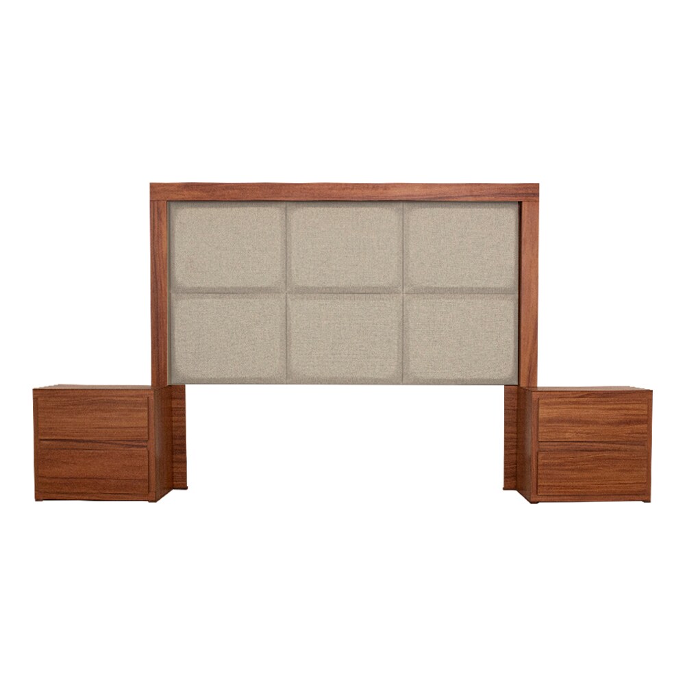 Cabecera Tapizada King Size Con 2 Burós De 2 Cajones Color Nogal Y Beige - Chapa Y Tapizado $14,229
