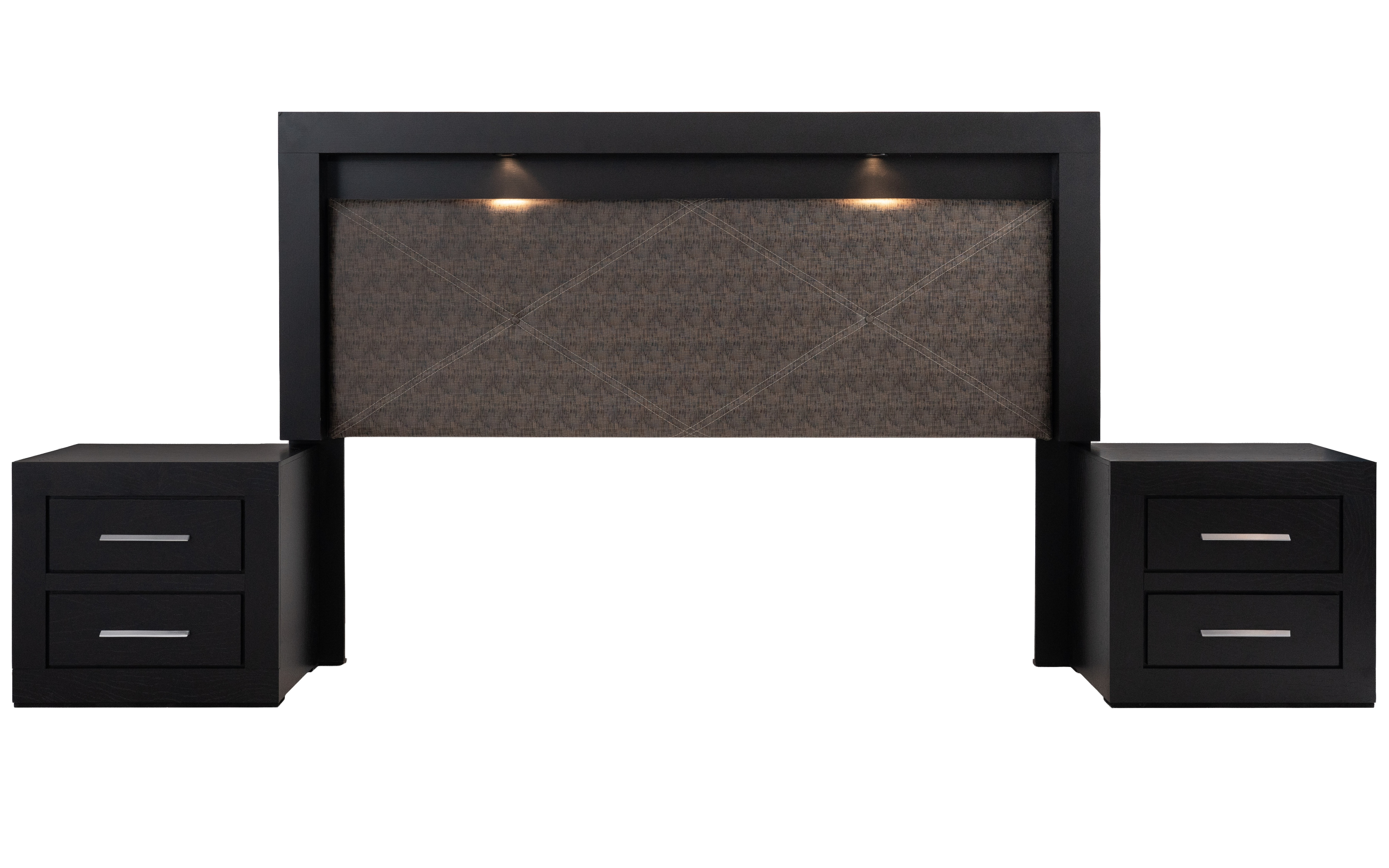 Cabecera Con Luz King Size Con 2 Burós De 2 Cajones Color Chocolate - Madera Industrializada Y Tapizado $8,859