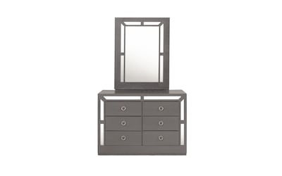Foto 5 | Recámara King Size De 4 Piezas Con Cabecera Tapizada, 2 Burós Y Tocador Con Espejo Color Gris - Madera Industrializada