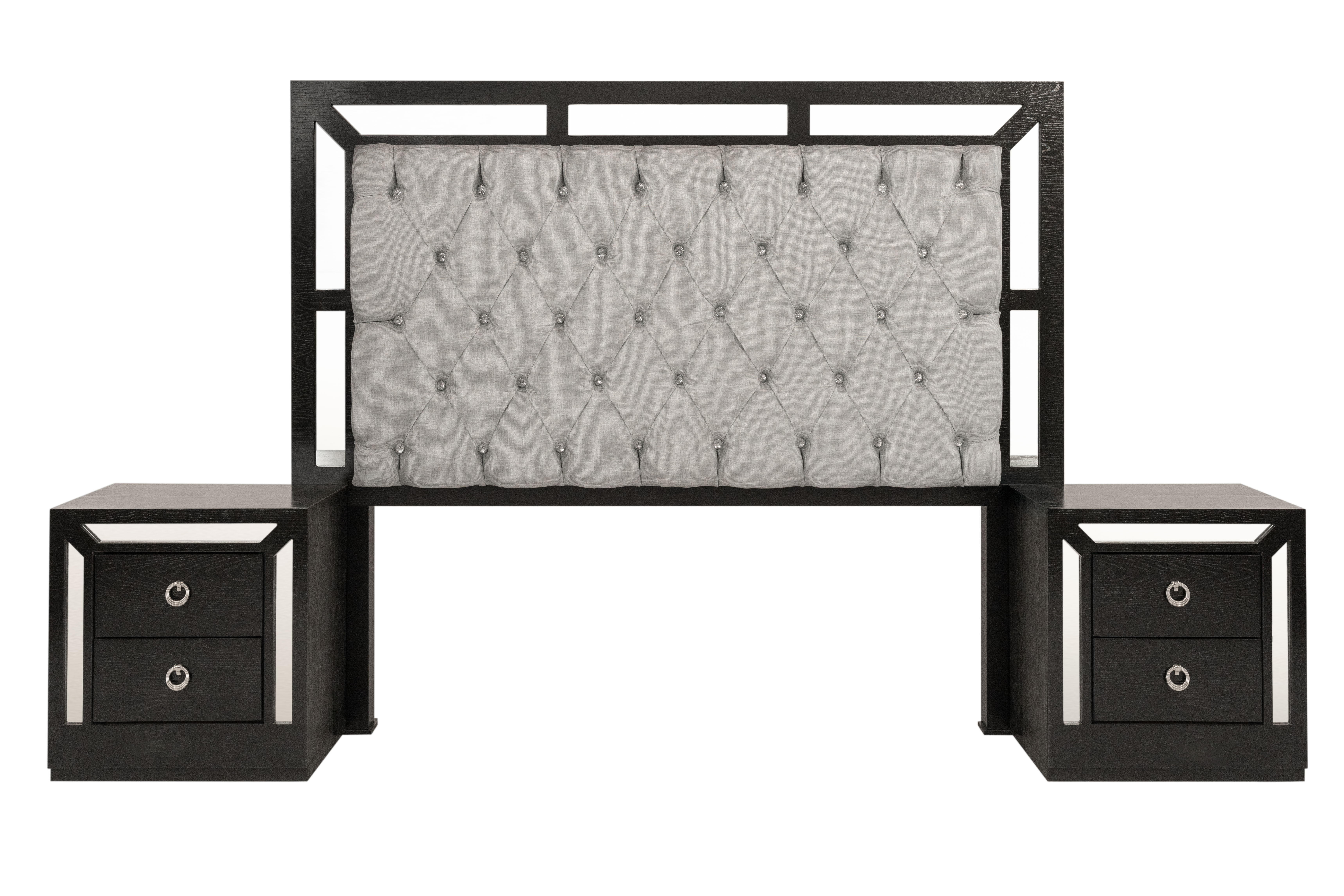 Cabecera Tapizada King Size Con 2 Burós De 2 Cajones Color Chocolate - Madera Industrializada