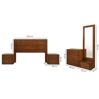 Foto 6 | Recámara King Size De 5 Piezas Con Cabecera, 2 Burós, Cajonera Y Espejo Color Parota - Madera Industrializada