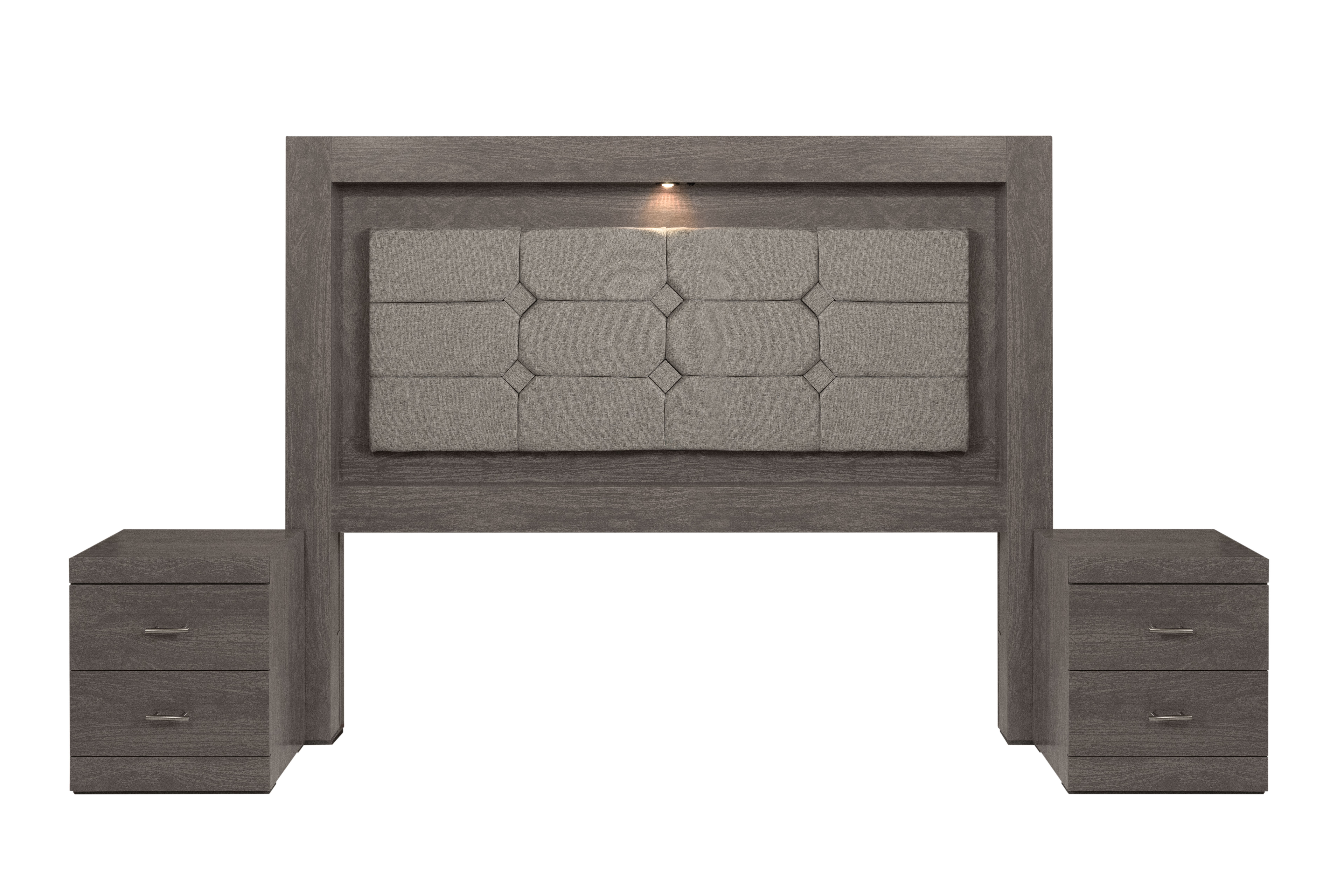 Foto 3 | Recámara King Size De 5 Piezas Con Cabecera Tapizada, 2 Burós, Cajonera Y Espejo Color Gris - Madera Industrial