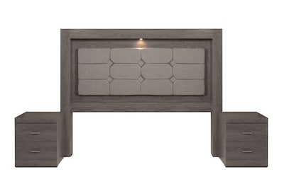 Foto 3 | Recámara King Size De 5 Piezas Con Cabecera Tapizada, 2 Burós, Cajonera Y Espejo Color Gris - Madera Industrial