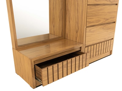 Foto 4 | Recámara King Size De 5 Piezas Con Cabecera Con Luz, 2 Burós, Cajonera Y Espejo Color Natural - Madera Industrializada
