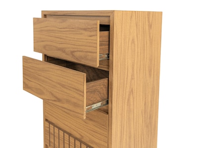 Foto 5 | Recámara King Size De 5 Piezas Con Cabecera Con Luz, 2 Burós, Cajonera Y Espejo Color Natural - Madera Industrializada