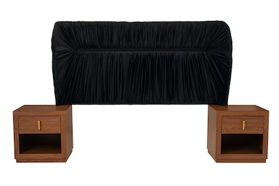Foto 1 | Cabecera Tapizada King Size Con 2 Burós De 1 Cajón Color Negro Y Nogal - Madera Industrializada Y Tapizado