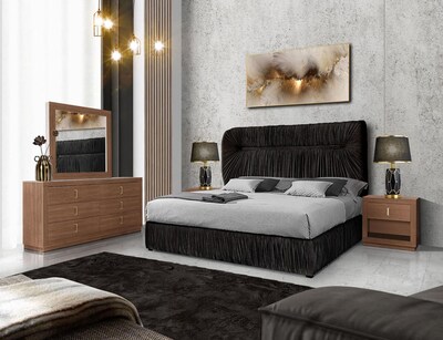 Foto 5 | Cabecera Tapizada King Size Con 2 Burós De 1 Cajón Color Negro Y Nogal - Madera Industrializada Y Tapizado