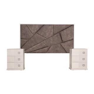 Foto 1 | Cabecera Tapizada King Size Con 2 Burós De 3 Cajones Color Gris Y Blanco - Madera Industrializada Y Tapizado