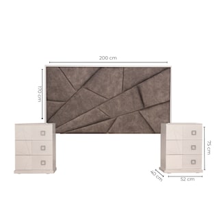 Foto 7 | Cabecera Tapizada King Size Con 2 Burós De 3 Cajones Color Gris Y Blanco - Madera Industrializada Y Tapizado