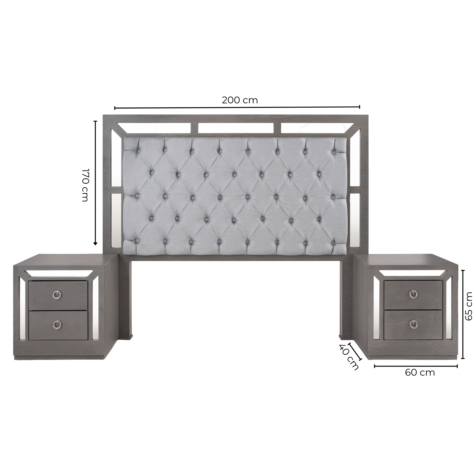 Foto 6 | Cabecera Tapizada King Size Con 2 Burós De 2 Cajones Color Gris - Madera Industrializada