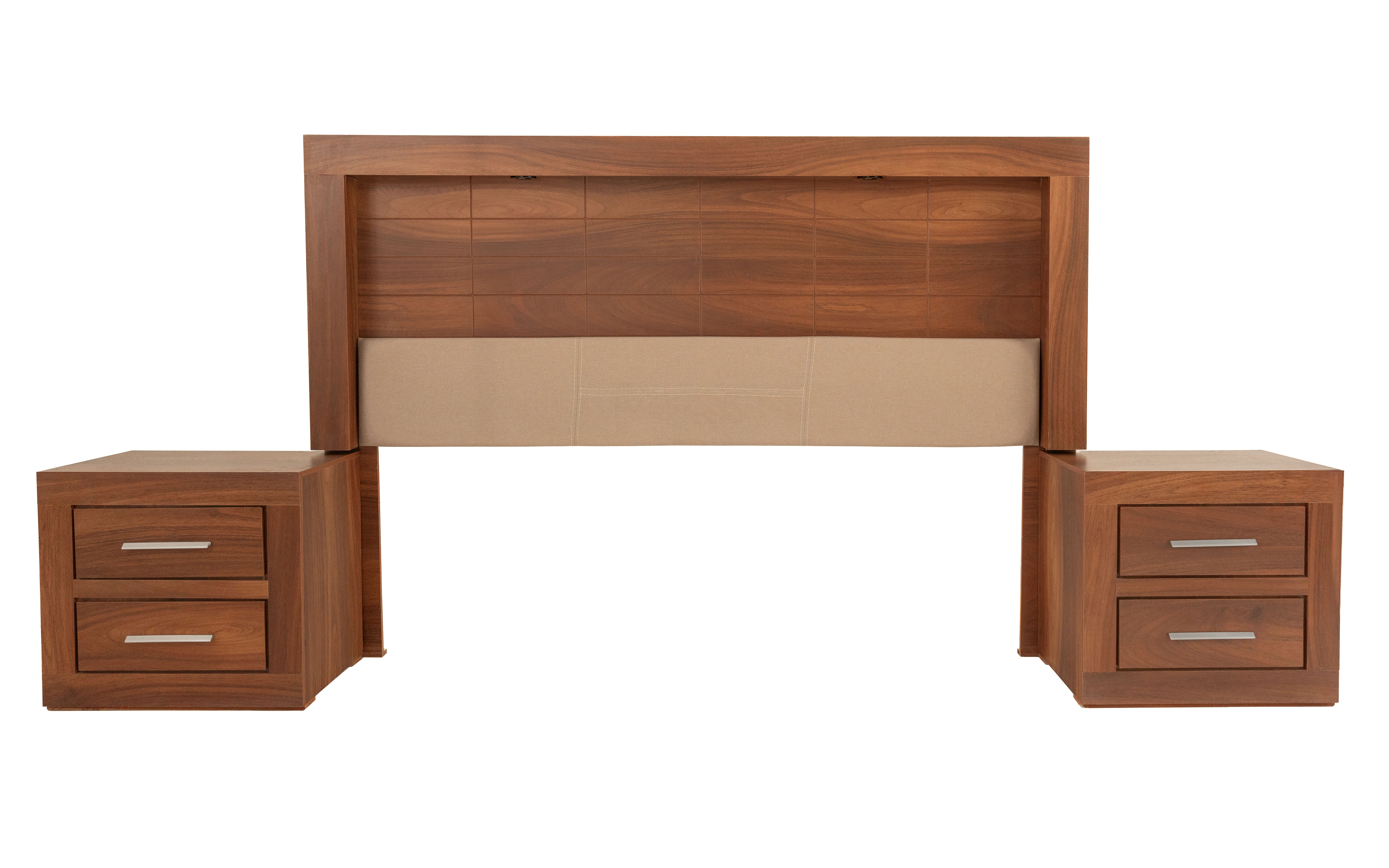 Cabecera Con Luz King Size Con 2 Burós De 2 Cajones Color Parota - Madera Industrializada