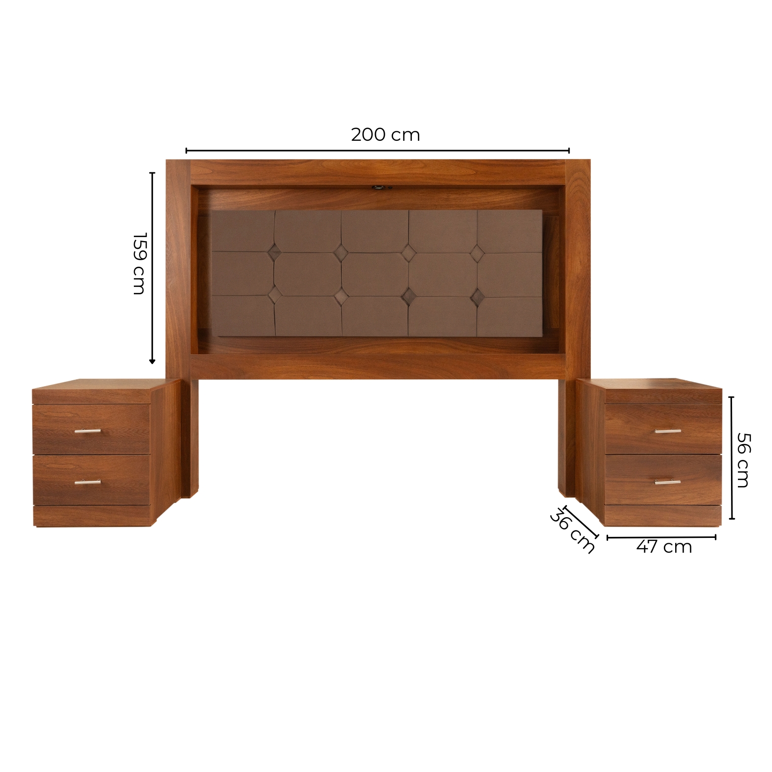 Foto 1 | Cabecera Tapizada King Size Con 2 Burós De 2 Cajones Color Parota - Madera Industrializada Y Tapizado
