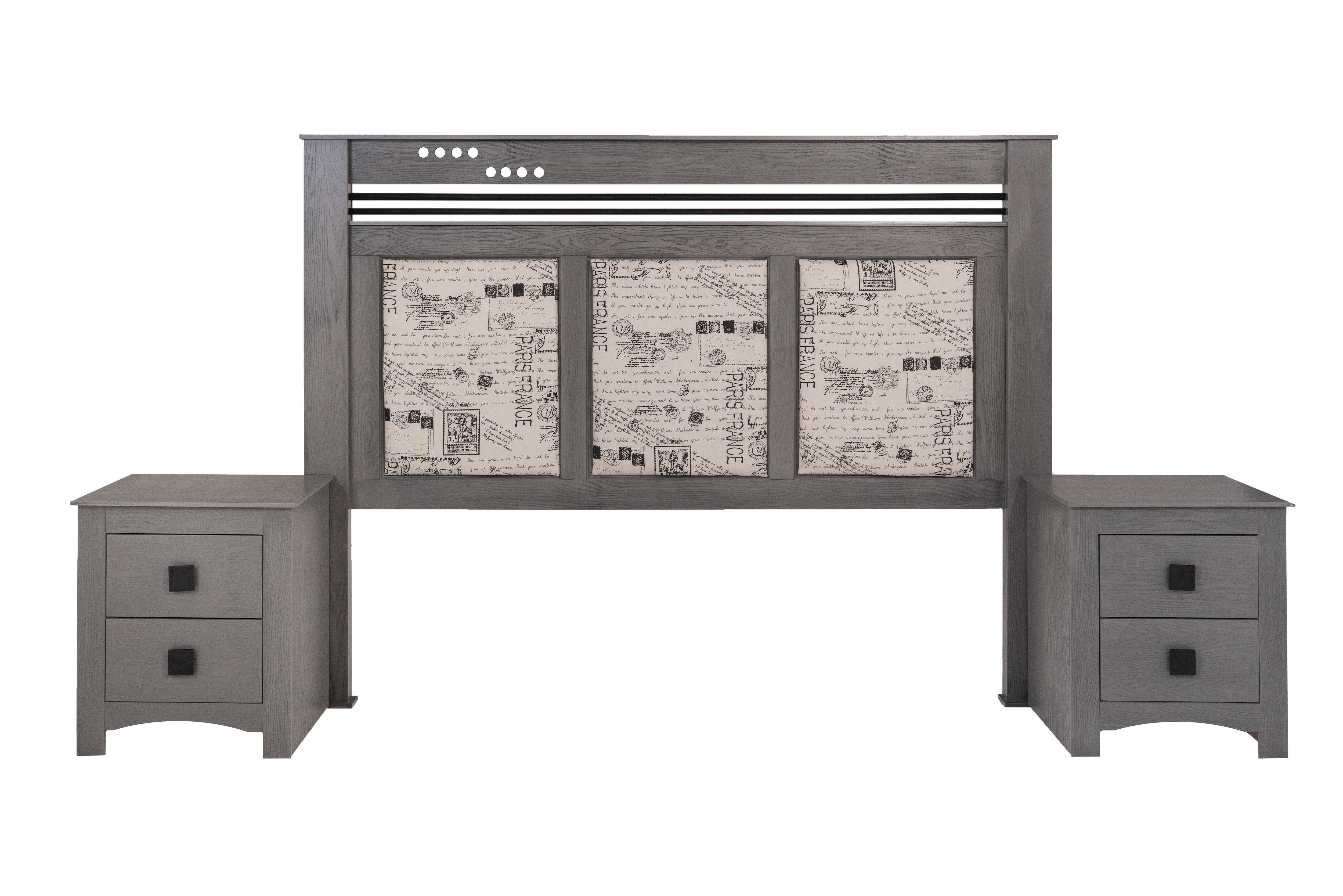 Cabecera Tapizada King Size Con 2 Burós De 2 Cajones Color Gris - Madera Industrializada Y Tapizado $12,029