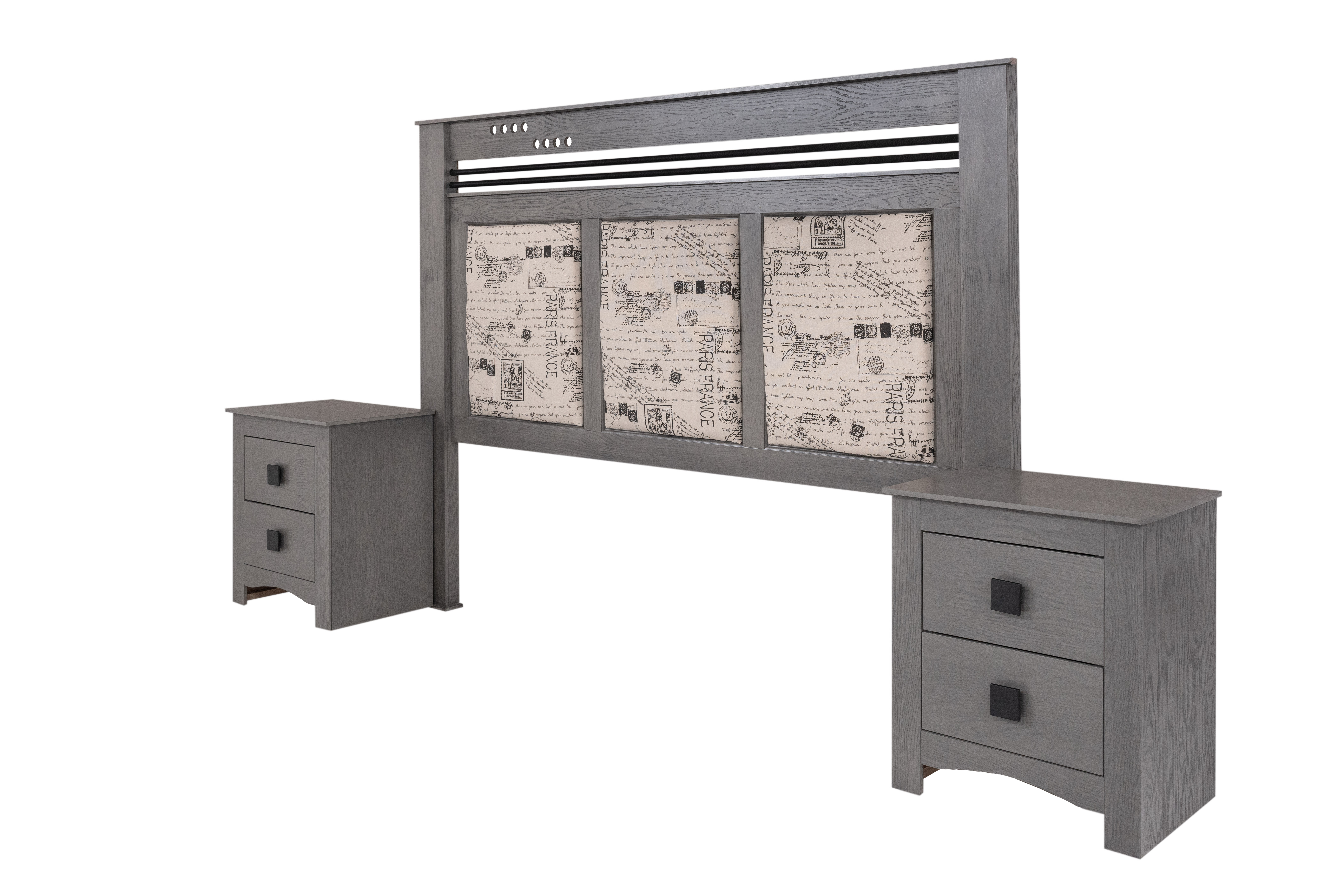 Foto 2 | Cabecera Tapizada King Size Con 2 Burós De 2 Cajones Color Gris - Madera Industrializada Y Tapizado