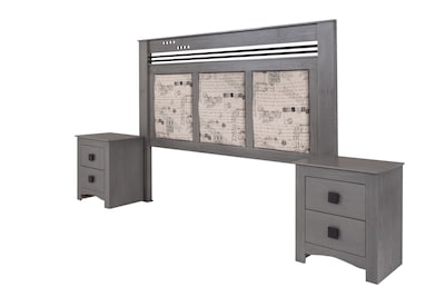 Foto 2 | Cabecera Tapizada King Size Con 2 Burós De 2 Cajones Color Gris - Madera Industrializada Y Tapizado