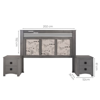 Foto 4 | Cabecera Tapizada King Size Con 2 Burós De 2 Cajones Color Gris - Madera Industrializada Y Tapizado
