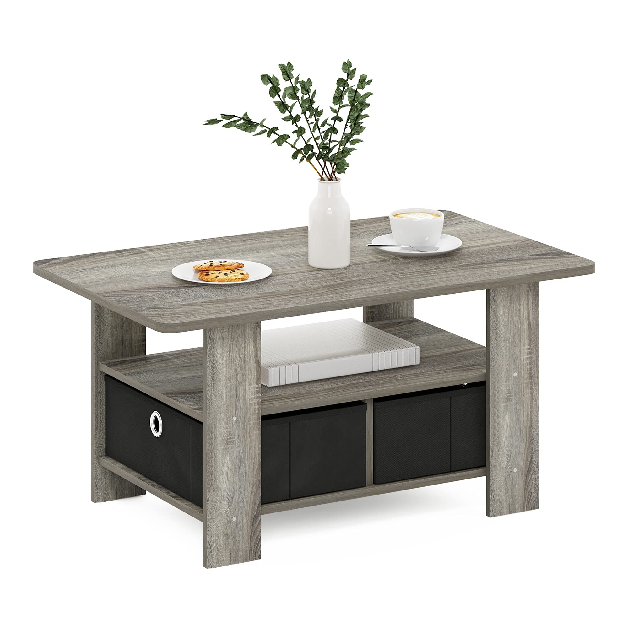 Foto 5 pulgar | Mesita Furinno Andrey Con Cajón Para Papelera, Roble Francés, Gris - Venta Internacional.